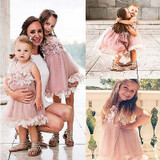 Cute Kids Girls Princess Pink White Dresses Pageant Toddler Kids Baby Girl Sleeveless Flower Tulle Petal Party Ball Gown Dresses