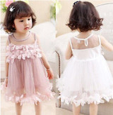 Cute Kids Girls Princess Pink White Dresses Pageant Toddler Kids Baby Girl Sleeveless Flower Tulle Petal Party Ball Gown Dresses