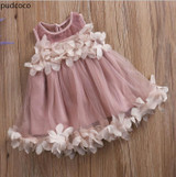 Cute Kids Girls Princess Pink White Dresses Pageant Toddler Kids Baby Girl Sleeveless Flower Tulle Petal Party Ball Gown Dresses