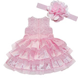 Cute Infant Baby Flower Double Layers Fluffy Dress Pink Baby Girls Tutu Dress With Headband Birthday Sets for Baby Clothing