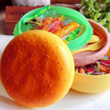Cute Hamburger Double Tier Bento Lunchbox Burger Box Children School Food Container Tableware Set with Fork Kids Christmas Gift