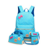 Cute Girls Bow Canvas Backpacks Girls Teenagers School Bags 3 Pcs/Set Schoolbag Large Capacity Dot Printing School Rucksack