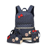Cute Girls Bow Canvas Backpacks Girls Teenagers School Bags 3 Pcs/Set Schoolbag Large Capacity Dot Printing School Rucksack