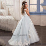 Cute Flower Girl Dresses Long Pageant Dresses for Kids Evening Gowns Lace First Communion Dress for Girls Graduation Gowns 2017