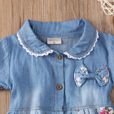 Cute Flower Baby Girls Summer Princess Dress Kid Baby Party Wedding Pageant Dresses Kids Clothes bowknot Denim Dress Sundress