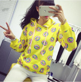 Cute donut print pullovers 2017 Spring women hoodies sweatshirts yellow large size M-XL sudaderas mujer fashion feminino moleton