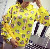 Cute donut print pullovers 2017 Spring women hoodies sweatshirts yellow large size M-XL sudaderas mujer fashion feminino moleton
