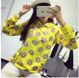 Cute donut print pullovers 2017 Spring women hoodies sweatshirts yellow large size M-XL sudaderas mujer fashion feminino moleton