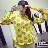Cute donut print pullovers 2017 Spring women hoodies sweatshirts yellow large size M-XL sudaderas mujer fashion feminino moleton