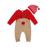 Cute Christmas Romper Jumpsuit+Hat Set Newborn Baby Boy Girl Xmas Reindeer Romper Playsuit Clothes Outfit