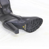 Kickway Knee High Boots High Heel Genuine leather+PU Side Zip Women Knee High Boots Square High Heels Winter Boots Black Booties