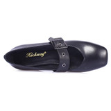 Kickway Cow Leather Shoes Woman Genuine Leather Square Toe Thick Med Heel Dress Shoes Women Buckle Fashion Mary Jane Shoes