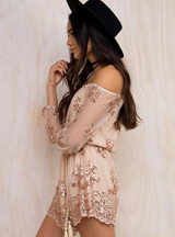 Khaleesi Long sleeve off shoulder sequin rompers womens glitter Jumpsuit Playsuit slash Neck Shorts Overalls Combishort bodysuit