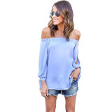 Kaywide Sexy off shoulder chiffon blouse shirt Girls loose summer blouse Slash Neck Women tops long sleeve autumn hollow blusas
