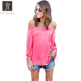 Kaywide Sexy off shoulder chiffon blouse shirt Girls loose summer blouse Slash Neck Women tops long sleeve autumn hollow blusas