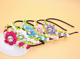 Rhinestone Flowers Green Garlands Leaves Decorative Wreaths Hair Hoop Boutique Head Band Girls Hair Accessories
