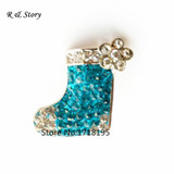 Rhinestone Blue Snaps Jewelry Snap Button Christmas Socks Present Pattern Fit DIY Christmas Bracelet SB_1066