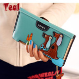 Cute Cartoon Fashion Cute Puppy Zipper Long Wallet Cartoon Dog 6 Colors PU Leather Women Wallets Ladies Clutch Card Holder
