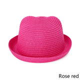 Cute Baby Girl Straw Hat Ear Summer Bucket Hat For Children Solid Color Boy Beach Hats Summer Beach Sun Cap For Kids