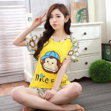Nightgown For Women 2017 Woman Pajamas Sets Hot Summer Short Sleeve Thin Cotton Home Wear Cartoon Print Cute Loose Sleepwear