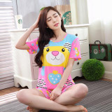 Nightgown For Women 2017 Woman Pajamas Sets Hot Summer Short Sleeve Thin Cotton Home Wear Cartoon Print Cute Loose Sleepwear