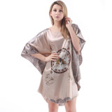 Nightgown Women Summer Sleepdress Plus Size Bat Sleeve Sexy Camison Faux Silk Nightwear Ladies Print  Female Sleepwear