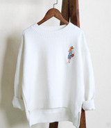 NiceMix Cartoon Fox Embroidery Sweater Women 2018 Winter Ladies Loose Pullover Split Asymmetry Sweater Female Knit Pullovers
