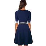 Nice-forever Vintage Striped Contrast Patchwork Causal vestidos Half Sleeve A-Line Pinup Business Women Flare Dress A059