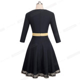 Nice-forever Vintage Elegant Embroidery Flower Patchwork Zipper vestidos O-Neck A-Line Pinup Business Women Flare Dress A069