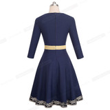 Nice-forever Vintage Elegant Embroidery Flower Patchwork Zipper vestidos O-Neck A-Line Pinup Business Women Flare Dress A069