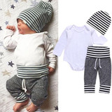Newborn Toddler Kids Baby Boys Girls Clothes Set Outfit T-shirt Hat Tops Pants 3PCS Casual Set Clothes