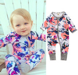 Newborn Toddler Infant Baby Girls Floral Clothing Zipper Cute Romper Jumpsuit Long Sleeve Outfit Clothes
