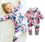 Newborn Toddler Infant Baby Girls Floral Clothing Zipper Cute Romper Jumpsuit Long Sleeve Outfit Clothes