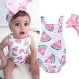 Newborn Toddler Infant Baby Girl Watermelon Sleeveless Romper Jumpsuit +Headband Outfit Sunsuit Clothes
