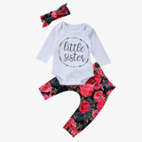 Newborn Toddler Baby Girls Tops Romper Flower Pants 3Pcs Outfits Set Clothes