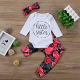 Newborn Toddler Baby Girls Tops Romper Flower Pants 3Pcs Outfits Set Clothes