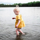 Newborn Toddler Baby Girl Princess Short Sleeve Yellow Dress Mini Tutu Dress Party Wedding Pageant Clothes
