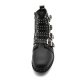 E TOY WORD 2017 New Leather Rivets Booties Buckle Straps Thick Heel Black Ankle Boots Studded Motorcycle Winter Woman Boots