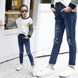 DZIECKO Girls Jeans Spring 2018 Fashion Cartoon Cat Girls Jeans Pants Autumn Children Pencil Pants Kids Trousers Girls Clothes