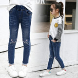 DZIECKO Girls Jeans Spring 2018 Fashion Cartoon Cat Girls Jeans Pants Autumn Children Pencil Pants Kids Trousers Girls Clothes