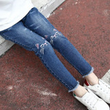DZIECKO Girls Jeans Spring 2018 Fashion Cartoon Cat Girls Jeans Pants Autumn Children Pencil Pants Kids Trousers Girls Clothes