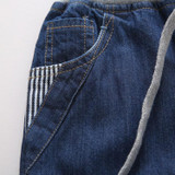 DZIECKO Children Jeans 2018 Winter Boys Trousers Denim Plus Velvet Kids Pants Striped Bottom Children Denim Trousers Kids Jeans