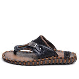 DXKZMCM Genuine Leather New 2017 Brand Casual Men sandals Slippers Summer Shoes Beach flip flops