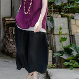 Johnature Women Wide Leg Pants Trouser Loose Black Pockets Vintage 2017 Summer New Cotton Linen Original Thin High Waist Pants