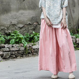 Johnature Women Wide Leg Pants Elastic Waist 2017 Spring New Casual Trouser Loose Pink Cotton Linen Vintage Pants Original