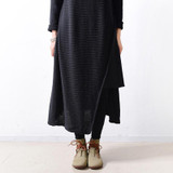Johnature Women Vintage Dress Autumn 2017 New Knit Cotton Bow Solid Thick Warm Striped Asymmetrical Comfortably Brief Dresses