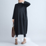 Johnature Women Turtleneck Dress Brief 2017 Spring Autumn New Casual Long Sleeve Pullover Loose Robe Cotton Women Soft Dresses