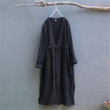 Johnature Women Trench Coats V-Neck Cotton Linen Vintage 2017 Autumn Original Fashion Loose 3 Colour Thicken High Quality Trench