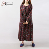 Johnature Women Print Floral Dress 2018 Spring New Korean Fashion Women Long Sleeve Casual O-Neck Mori Girl Dress