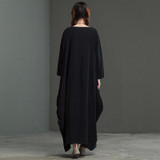 Johnature Women Maxi Dress 2017 Autumn New Women Clothes Black Cotton Linen Loose Casual Brief Brief O-Neck Long Dress